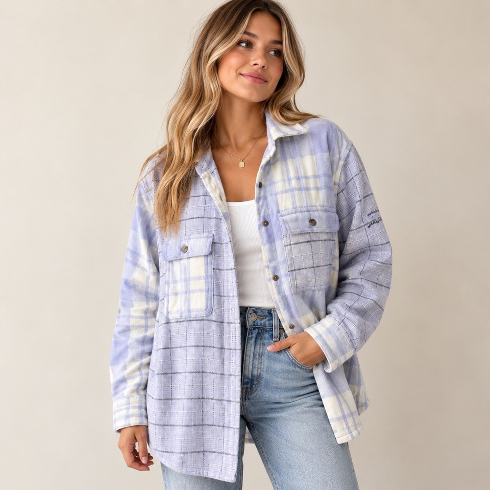 Columbia Lavender Plaid Fleece Shacket‎ | Women's Large